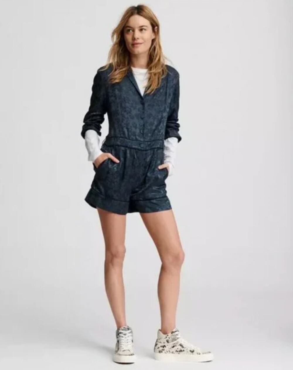 Rag & Bone Floral Jacquard Romper Jumpsuit Black Navy 00 Tailored Short